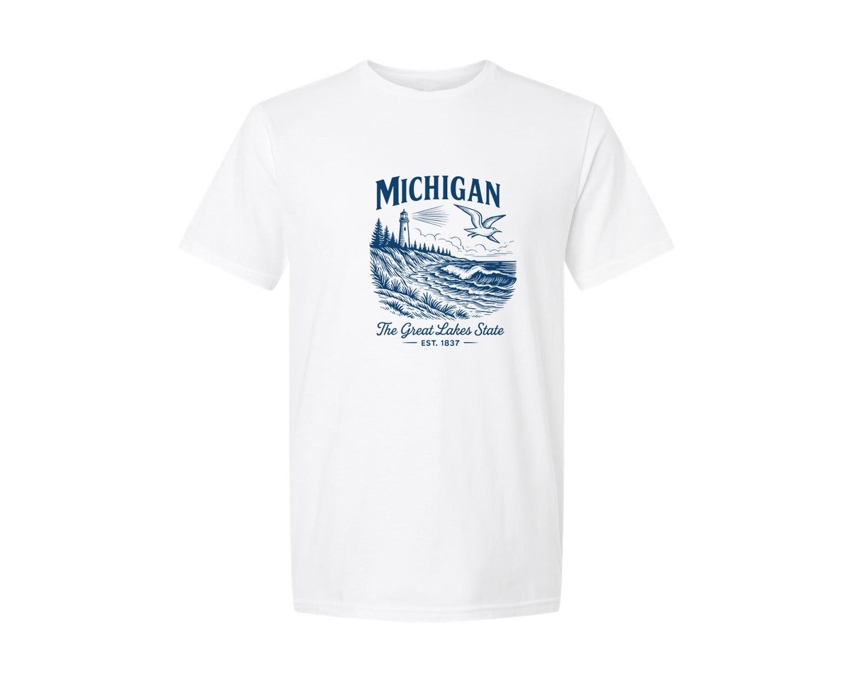 brand:Generic|color:White|Michigan The Great Lakes State 2 Graphic T-Shirt
