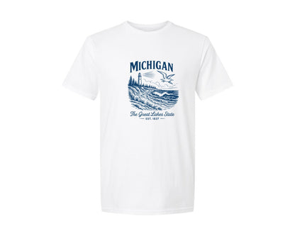brand:Generic|color:White|Michigan The Great Lakes State 2 Graphic T-Shirt