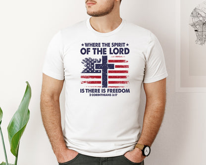 brand:Bella Canvas|color:White|Spirit Of The Lord Freedom 4Th July Graphic T-Shirt