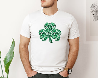 brand:Bella Canvas|color:White|Camo Clover St Patricks Day Graphic T-Shirt