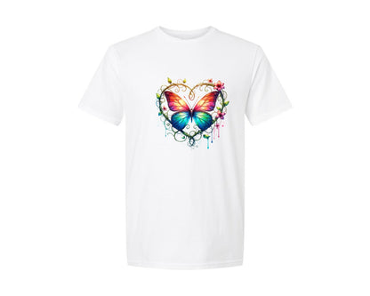 brand:Generic|color:White|Colorful Butterfly Heart Flowers Graphic T-Shirt