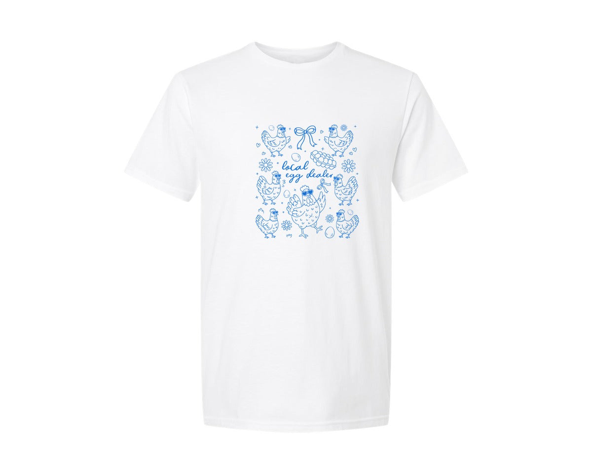 brand:Generic|color:White|Local Egg Dealer Chickendoodle Graphic T-Shirt