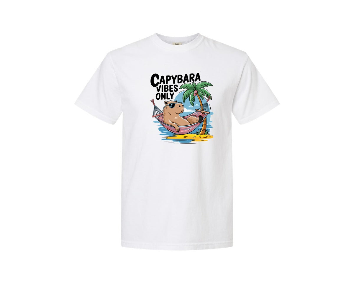 brand:Comfort Colors|color:White|Capybara Vibes Only Summer T Shirt Print Graphic T-Shirt