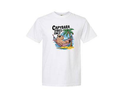 brand:Comfort Colors|color:White|Capybara Vibes Only Summer T Shirt Print Graphic T-Shirt