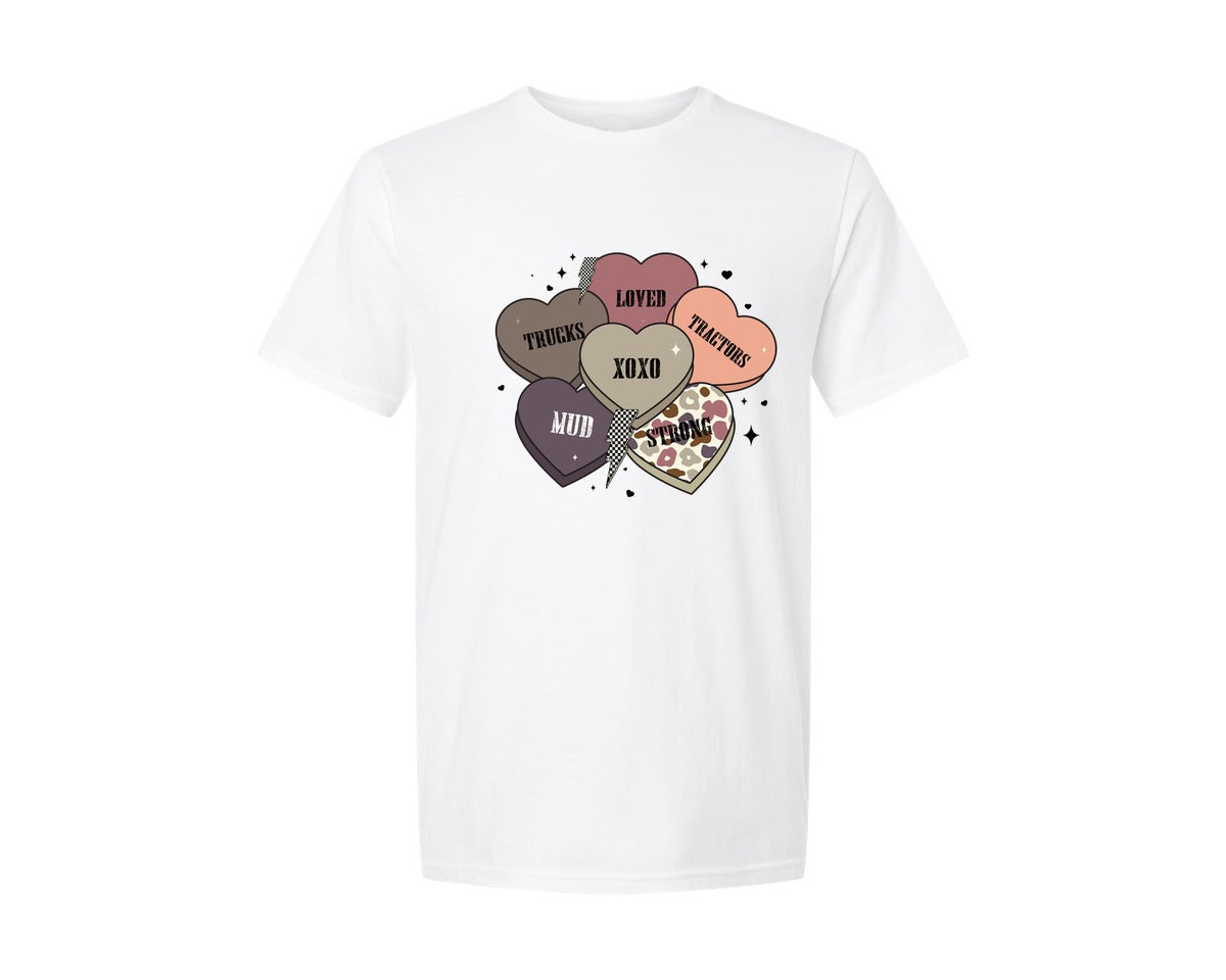 brand:Generic|color:White|Camo Valentine Valentine Hearts Graphic T-Shirt