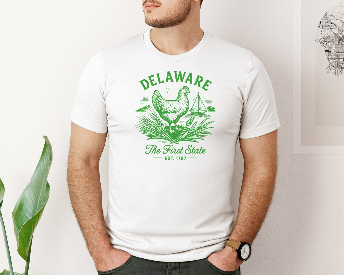 brand:Bella Canvas|color:White|Delaware The First State Graphic T-Shirt