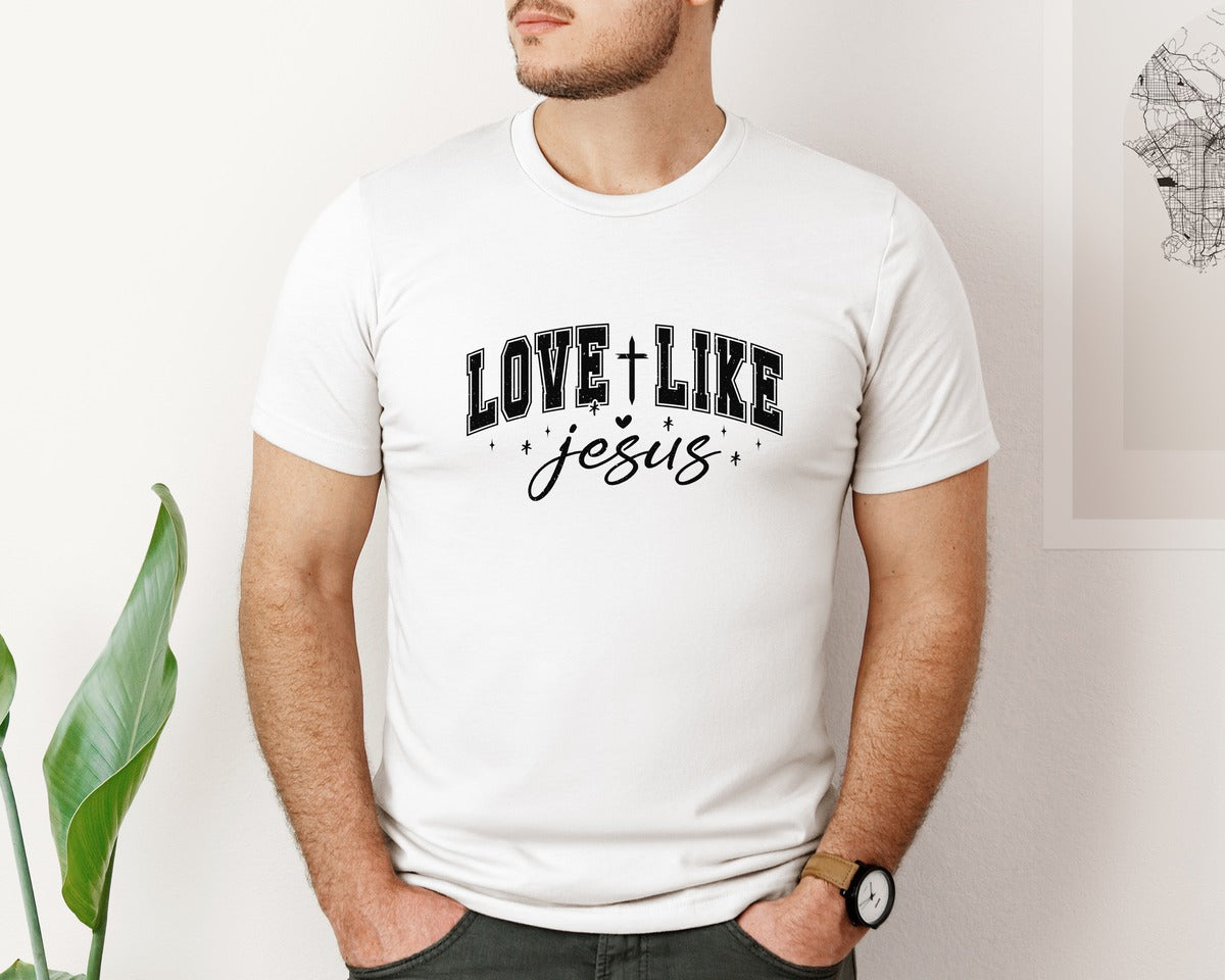 brand:Bella Canvas|color:White|Love Like Jesus Christian 13 Graphic T-Shirt