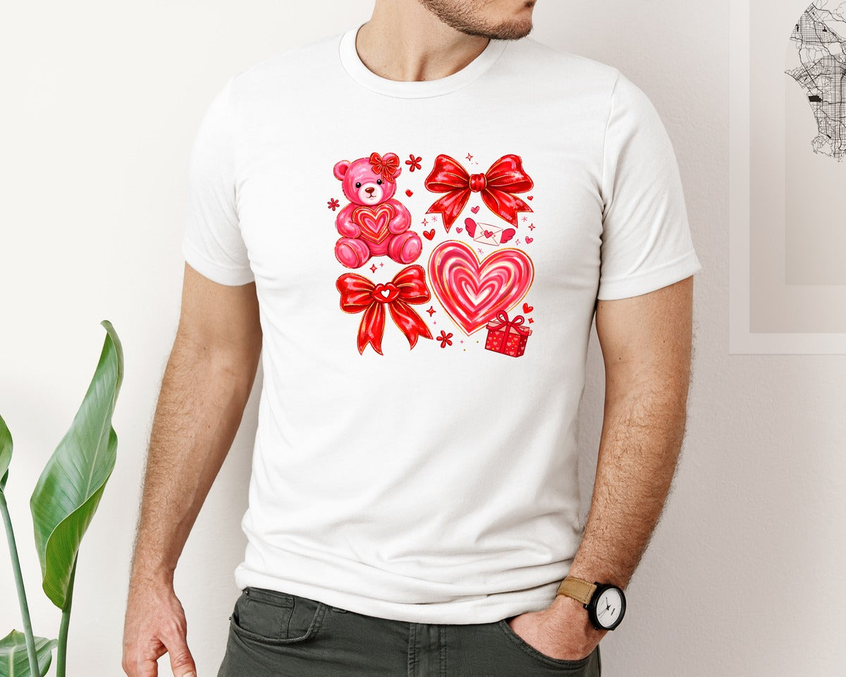 brand:Bella Canvas|color:White|Valentine Teddy Bear 11 Graphic T-Shirt