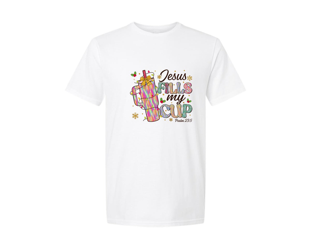 brand:Generic|color:White|Jesus Fills My Cup 7 Graphic T-Shirt