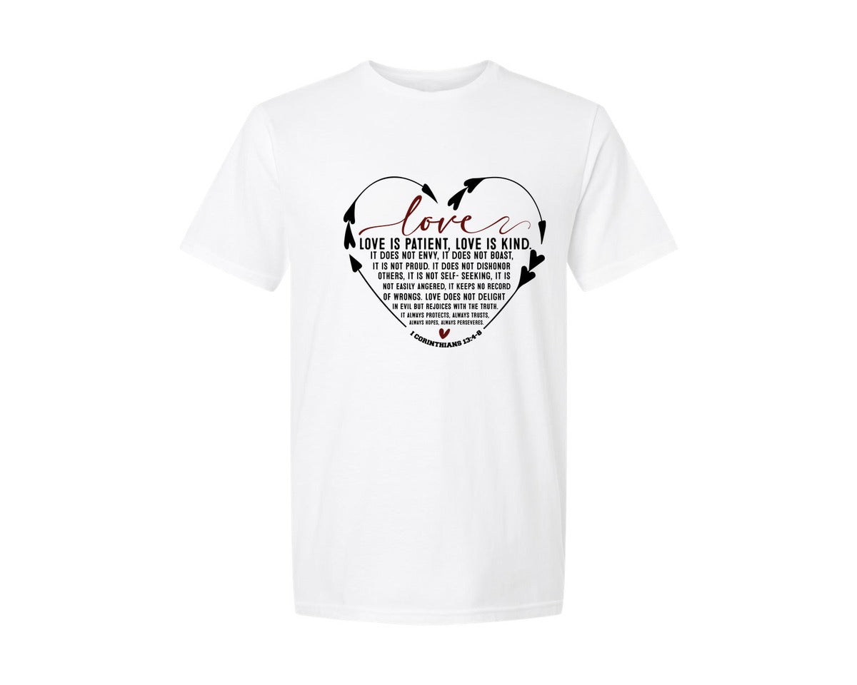 brand:Generic|color:White|Valentine Heart Love Is Patient Bibl Graphic T-Shirt