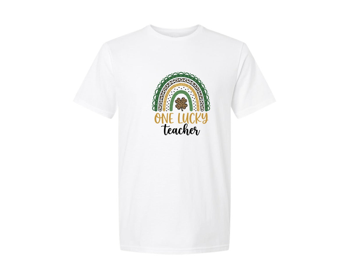 brand:Generic|color:White|One Lucky Teacher St Patricks Day 17 Graphic T-Shirt
