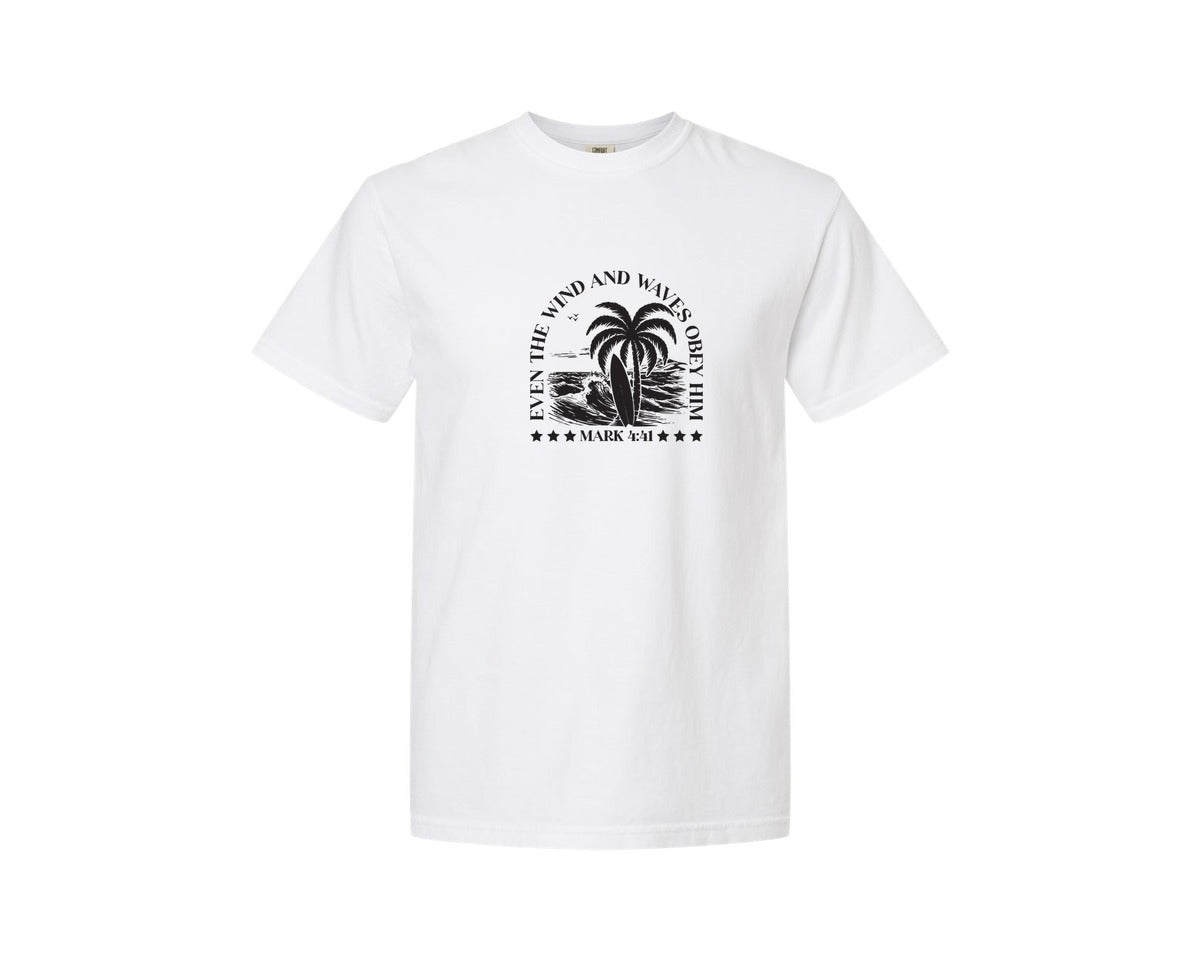 brand:Comfort Colors|color:White|Wind And Waves Obey Him Mark 441 Graphic T-Shirt