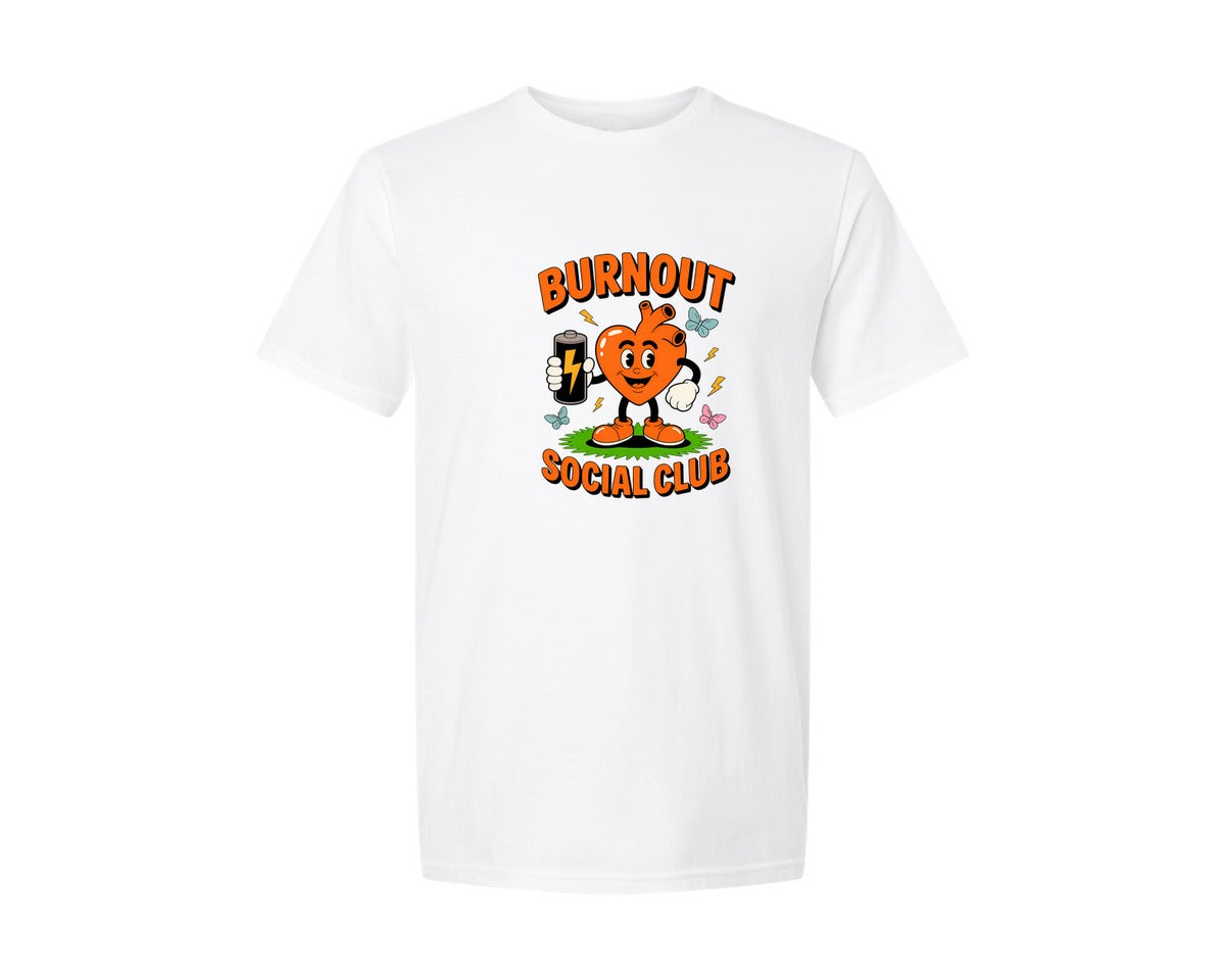 brand:Generic|color:White|Burnout Social Club Retro Cartoon Graphic T-Shirt