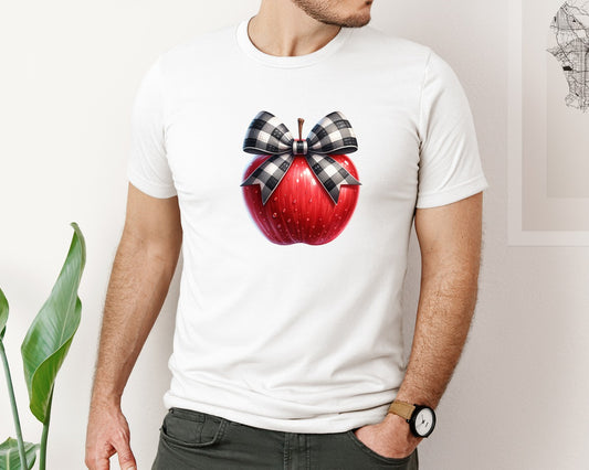 School Teacher Apple Checkered Bow Graphic T-Shirt