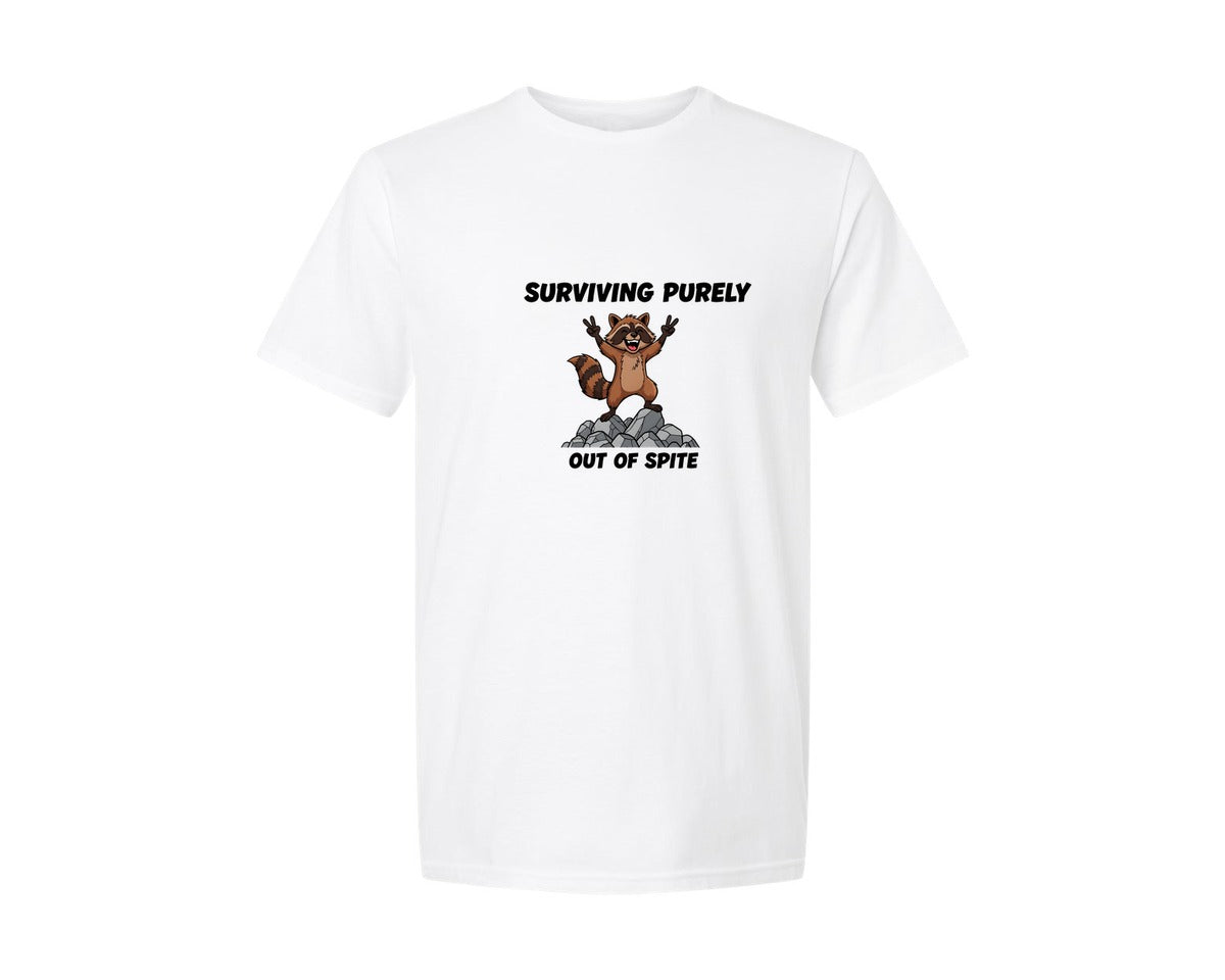 brand:Generic|color:White|Sarcastic Raccoon Surviving Purely Out 9 Graphic T-Shirt