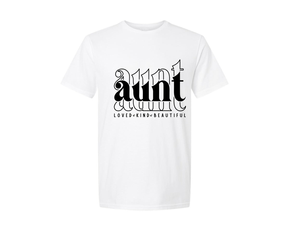 brand:Generic|color:White|Aunt Loved Kind Beautiful Graphic T-Shirt