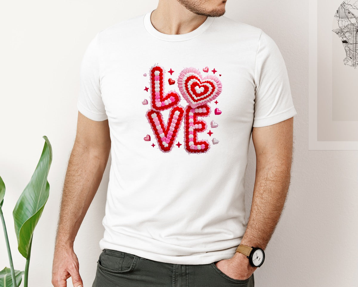 brand:Bella Canvas|color:White|Love Faux Yarn Valentine 7 Graphic T-Shirt