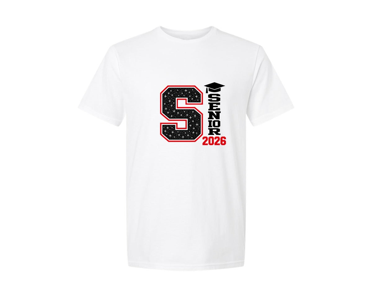 brand:Generic|color:White|Senior 2026 Letter S Graphic T-Shirt