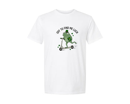 brand:Generic|color:White|Off To Find Me Luck Frog Scooter Graphic T-Shirt