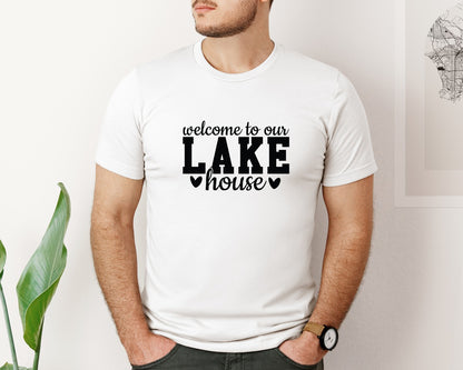 brand:Bella Canvas|color:White|Welcome To Our Lake House 14 Graphic T-Shirt