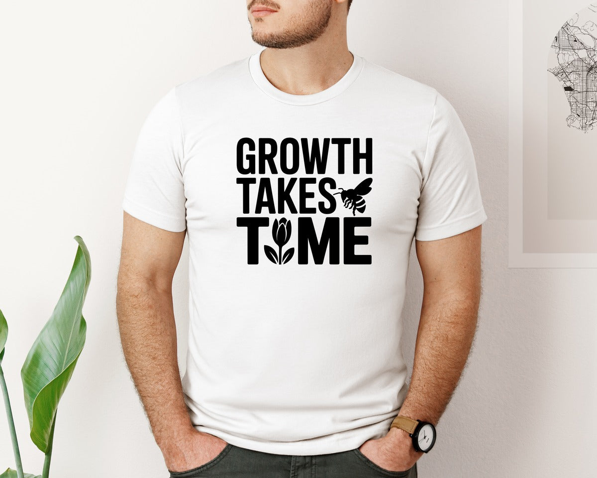 brand:Bella Canvas|color:White|Growth Takes Time Bee Ai Graphic T-Shirt