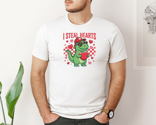 I Steal Hearts Funny T Rex Valentine Graphic T-Shirt