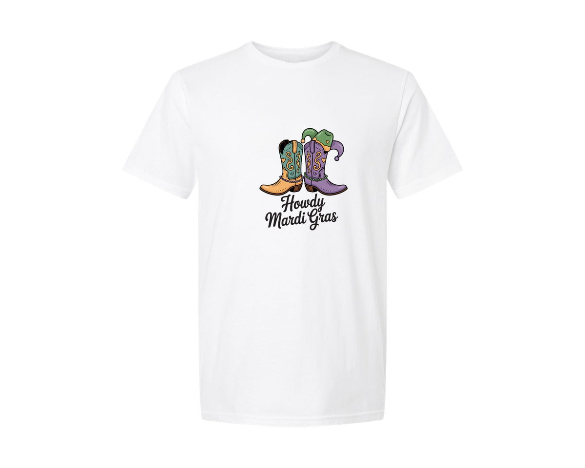brand:Generic|color:White|Howdy Mardi Gras Graphic T-Shirt
