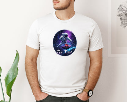 brand:Bella Canvas|color:White|Astronaut Tea Time In Space T Shirt Graphic T-Shirt