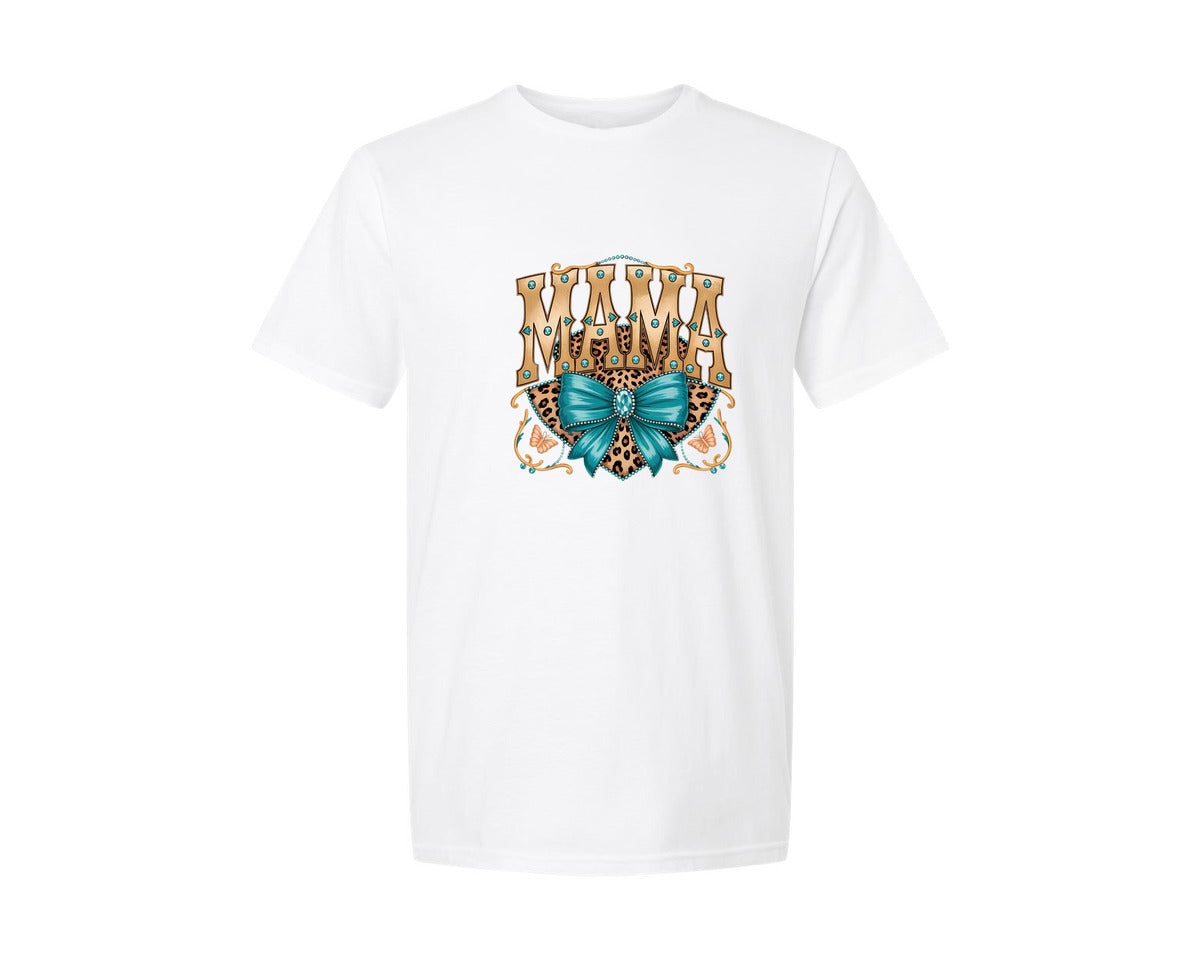 brand:Generic|color:White|Western Leopard Mama With Bow Graphic T-Shirt