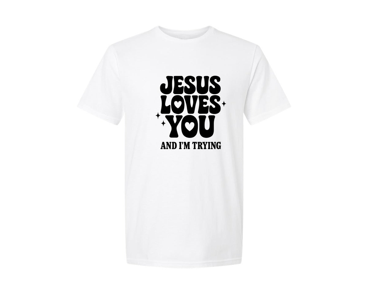 brand:Generic|color:White|Retro Jesus Loves You Christian Graphic T-Shirt