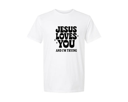 brand:Generic|color:White|Retro Jesus Loves You Christian Graphic T-Shirt