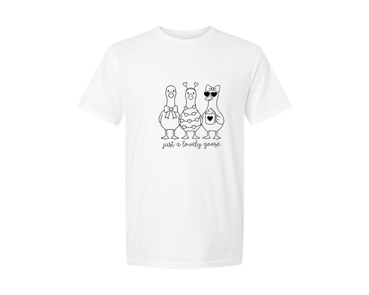 brand:Generic|color:White|Valentine Goose Just A Lovely Goose Graphic T-Shirt