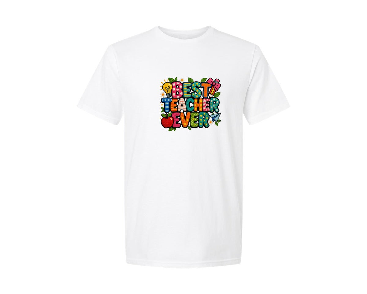 brand:Generic|color:White|Faux Yarn Best Teacher Ever Teach Love Graphic T-Shirt