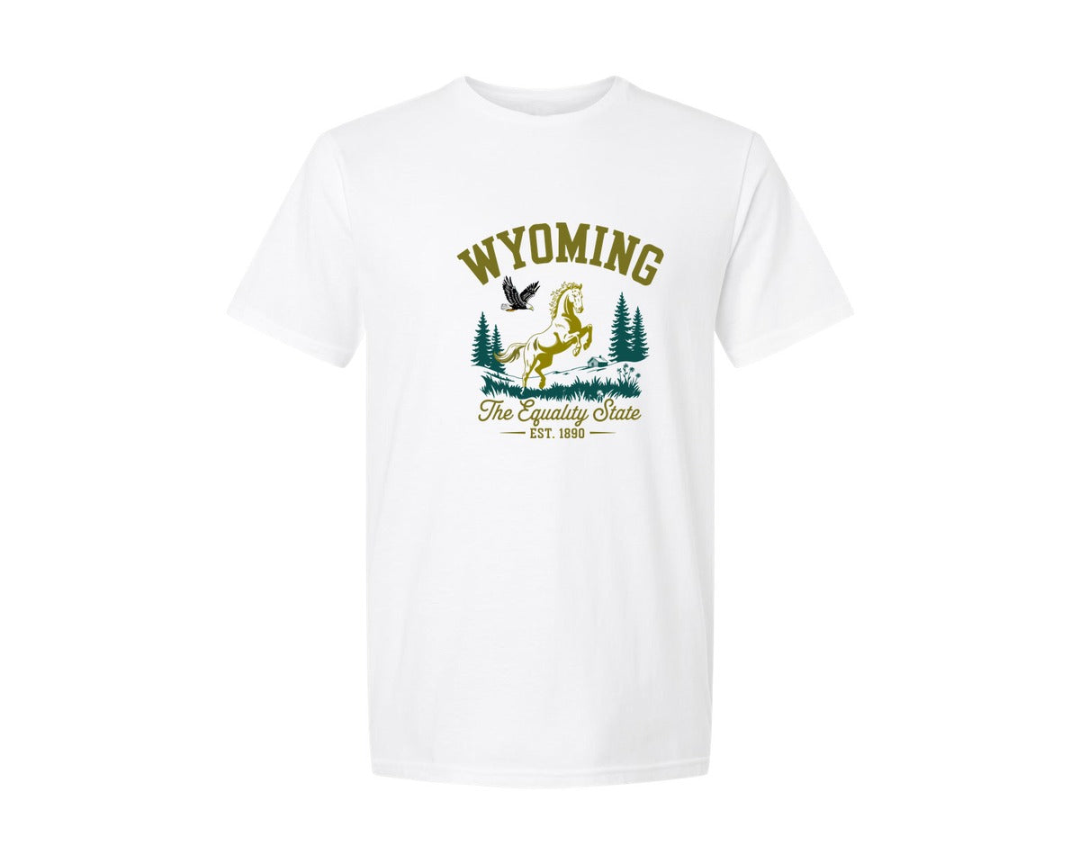 brand:Generic|color:White|Wyoming The Equality State Us States Graphic T-Shirt