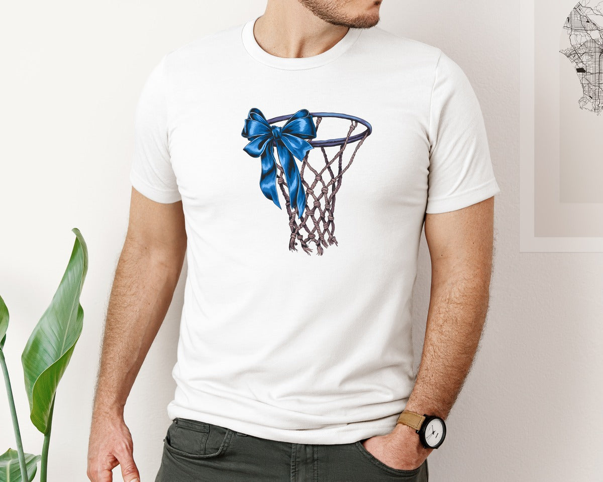 brand:Bella Canvas|color:White|Blue Ribbon Basketball Hoop Mama Graphic T-Shirt