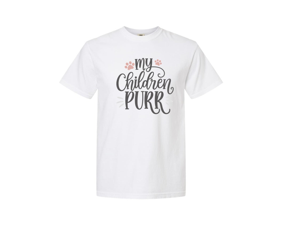 brand:Comfort Colors|color:White|My Children Purr Cute Cat Quote Graphic T-Shirt