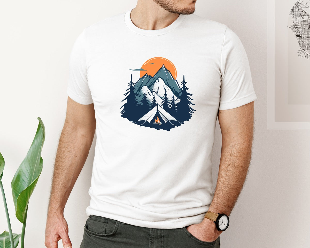 brand:Bella Canvas|color:White|Sunset Camping Adventure T Shirt Design 8 Graphic T-Shirt