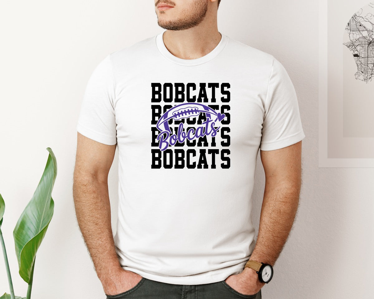 brand:Bella Canvas|color:White|Bobcats Football Shirt Sports Team 4 Graphic T-Shirt
