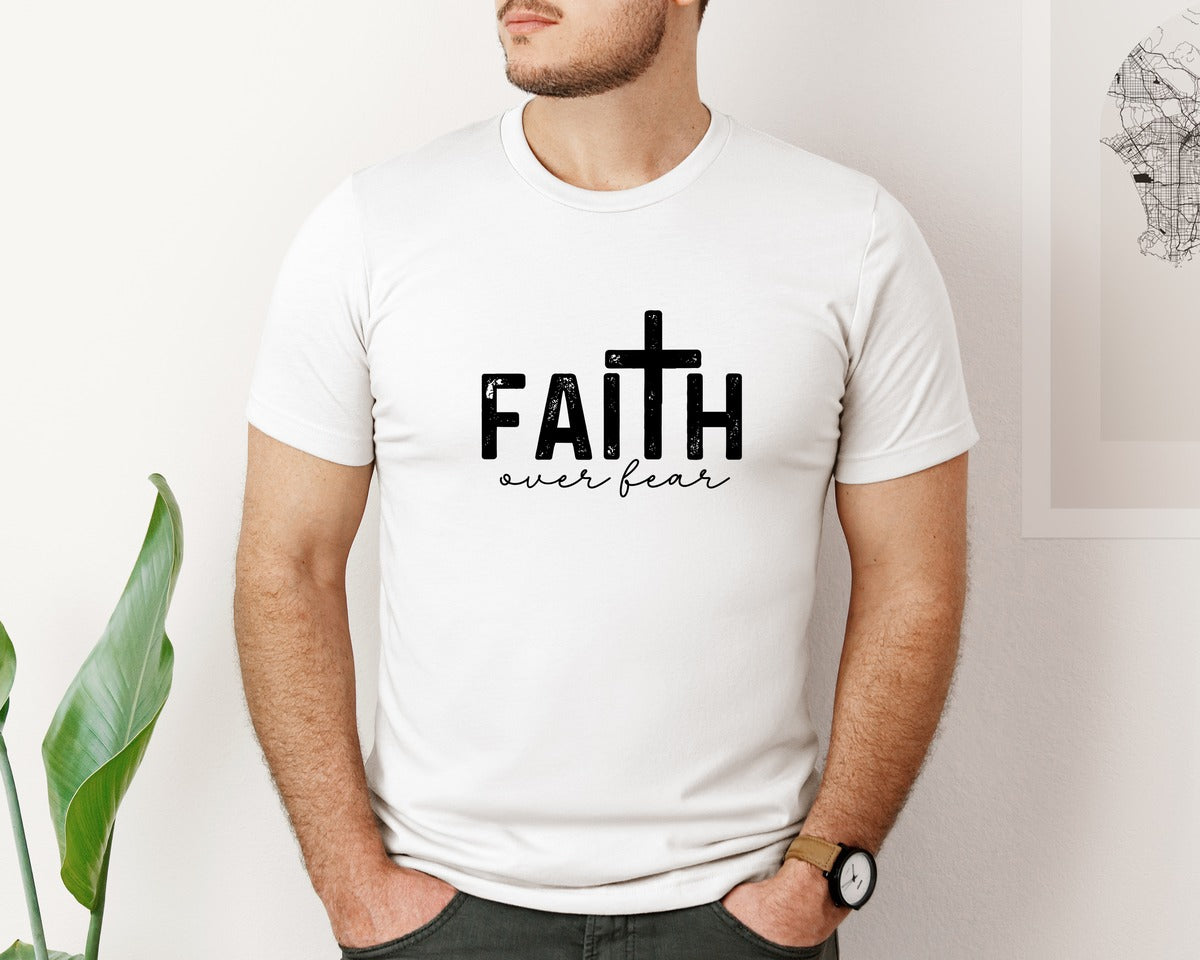 brand:Bella Canvas|color:White|Faith Over Fear Christian Shirt 5 Graphic T-Shirt