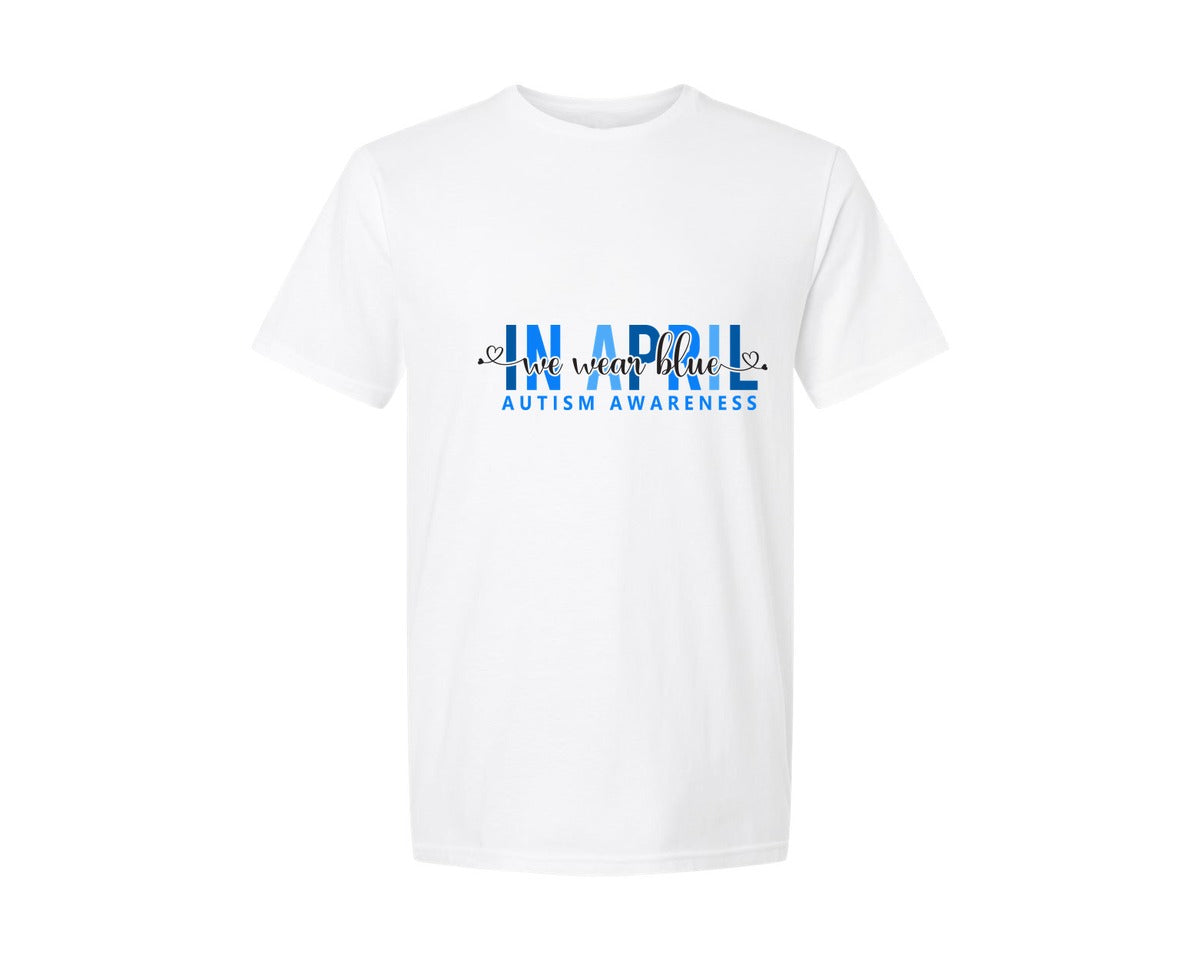 brand:Generic|color:White|In April We Wear Blue Autism Awareness 17 Graphic T-Shirt
