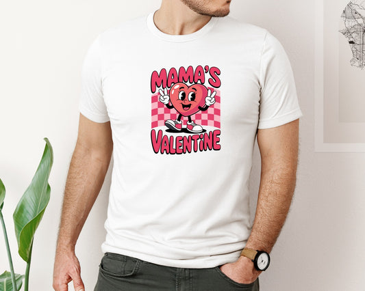 Mamas Valentine Pink Checkered Heart Graphic T-Shirt