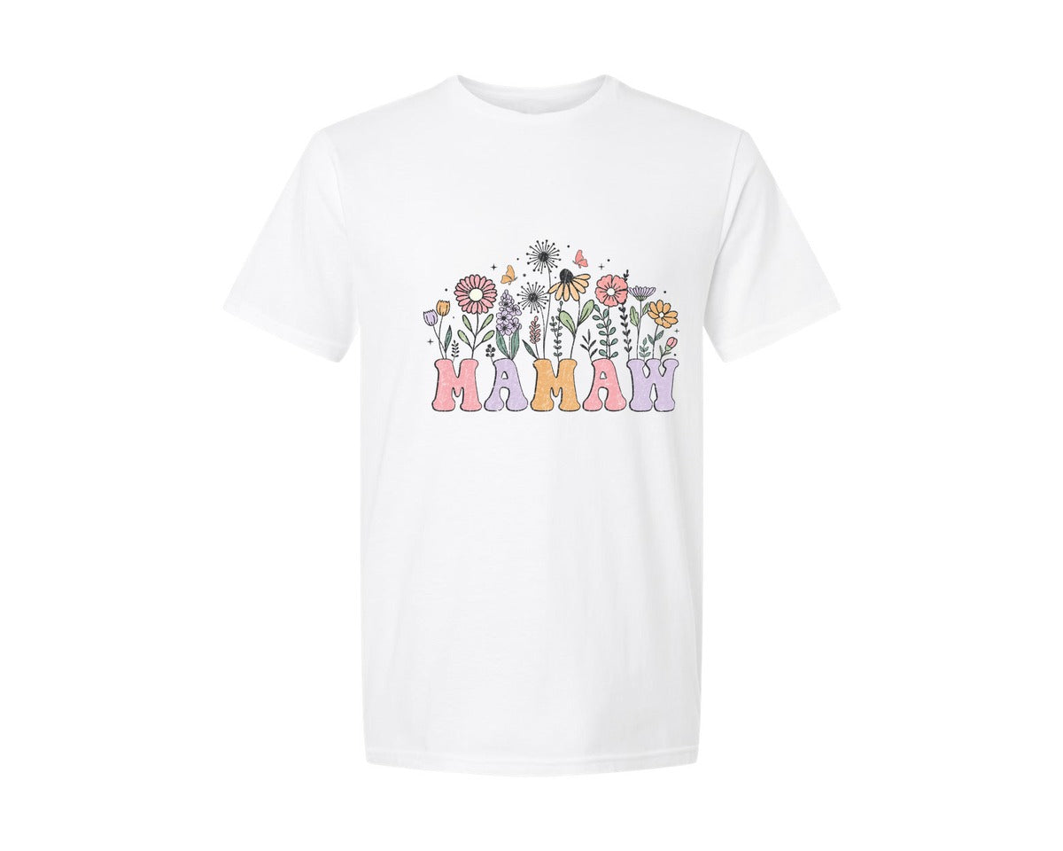 brand:Generic|color:White|Mamaw Flower Mothers Day Graphic T-Shirt