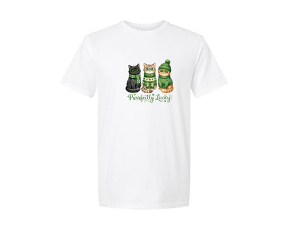 brand:Generic|color:White|Purrfectly Lucky Cats Design Graphic T-Shirt