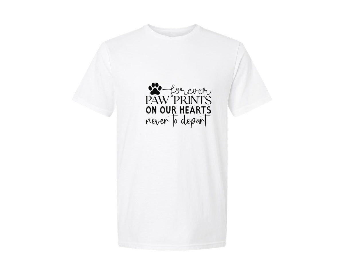 brand:Generic|color:White|Forever Paw Prints On Our Hearts Graphic T-Shirt
