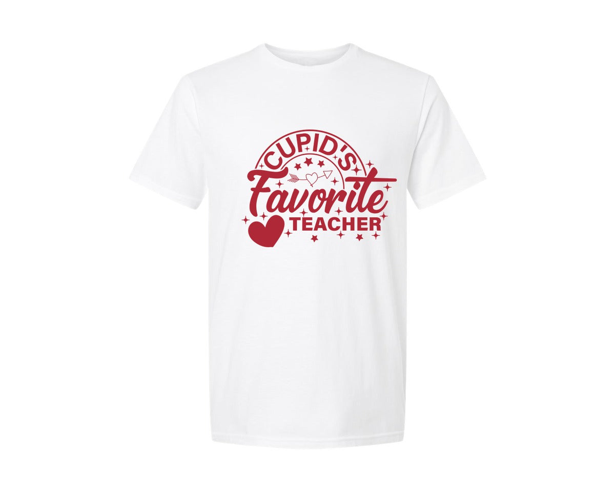 brand:Generic|color:White|Cupids Favorite Teacher Valentine 5 Graphic T-Shirt