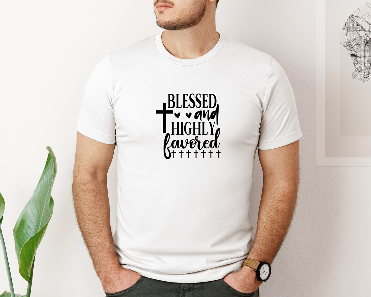 brand:Bella Canvas|color:White|Blessed And Highly Favored 17 Graphic T-Shirt
