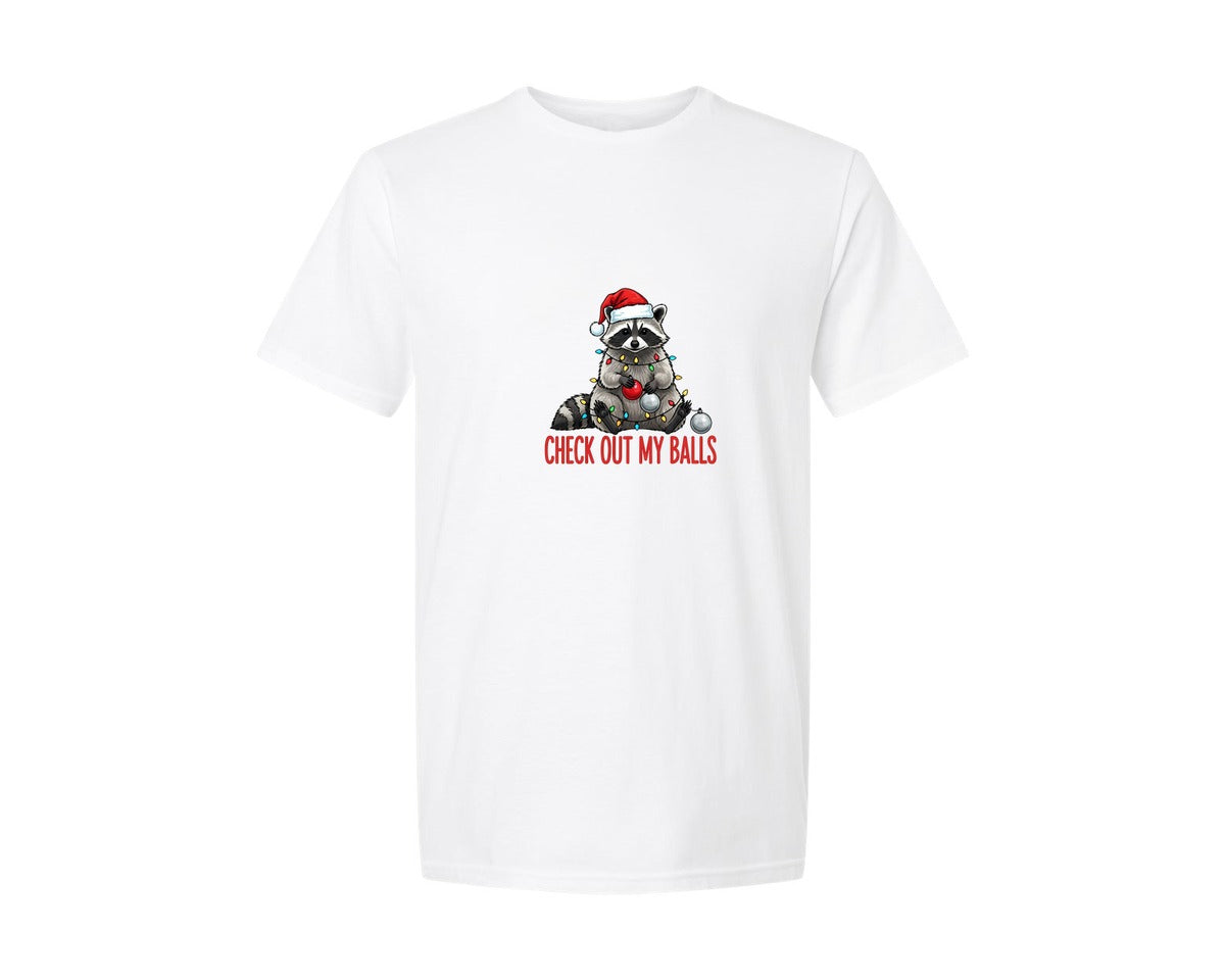 brand:Generic|color:White|Cute Santa Hat Raccoon Graphic T-Shirt