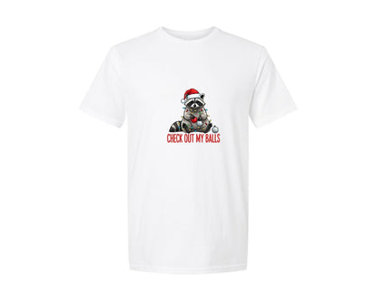 brand:Generic|color:White|Cute Santa Hat Raccoon Graphic T-Shirt
