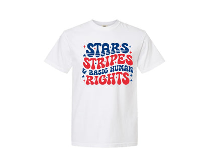 brand:Comfort Colors|color:White|Stars Stripes Basic Human Rights Graphic T-Shirt