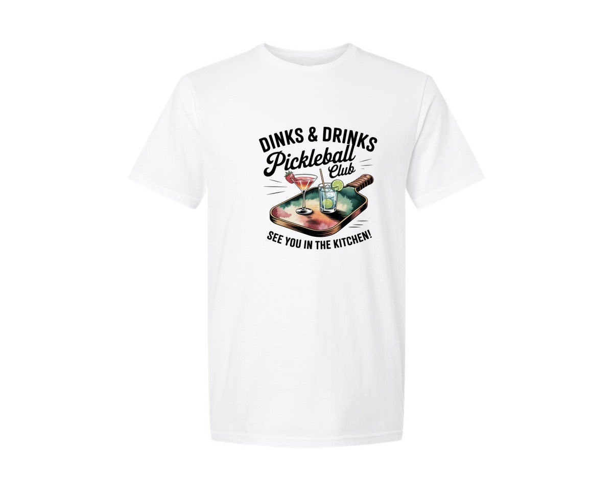 brand:Generic|color:White|Dinks Drinks Pickleball Social Club Graphic T-Shirt